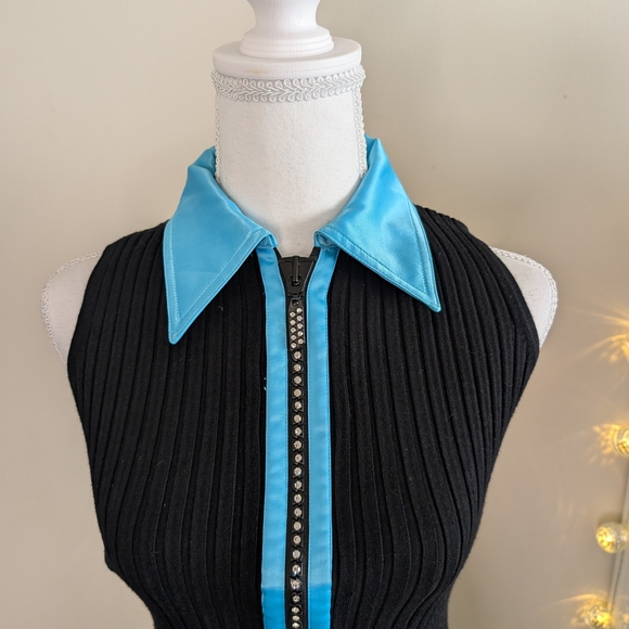 Belldini Black and Blue Ribbed Zip-Up Top - Picture 5 of 7